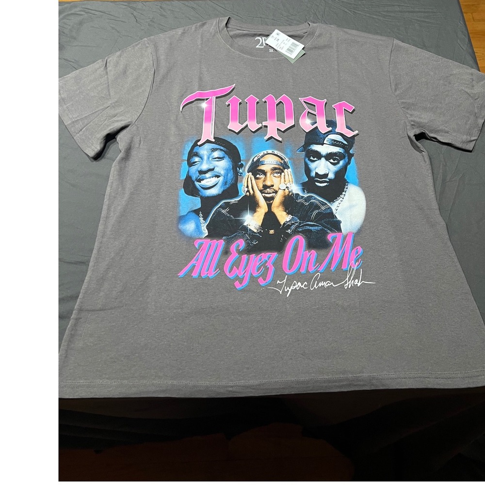 2Pac Shakur All Eyez On Me Graphic T-Shirt Mens 2XL Gray Hip Hop Rap Tee NEW